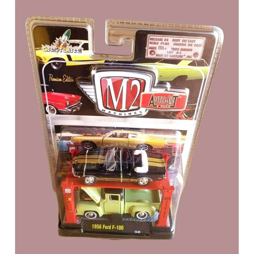 M2 Machines Auto-Lift 2 Pack 1956 Green Ford F-100 & 1968 Black Shelby GT500 MOC